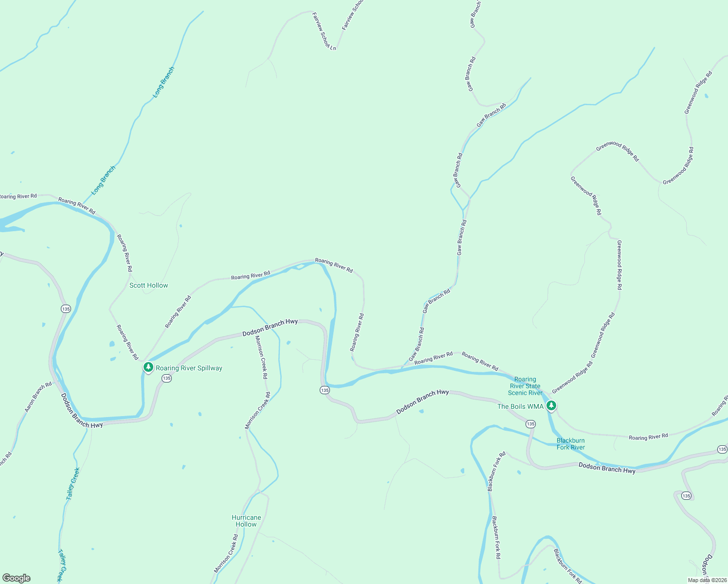 map of restaurants, bars, coffee shops, grocery stores, and more near 1757 Roaring River Road in Gainesboro