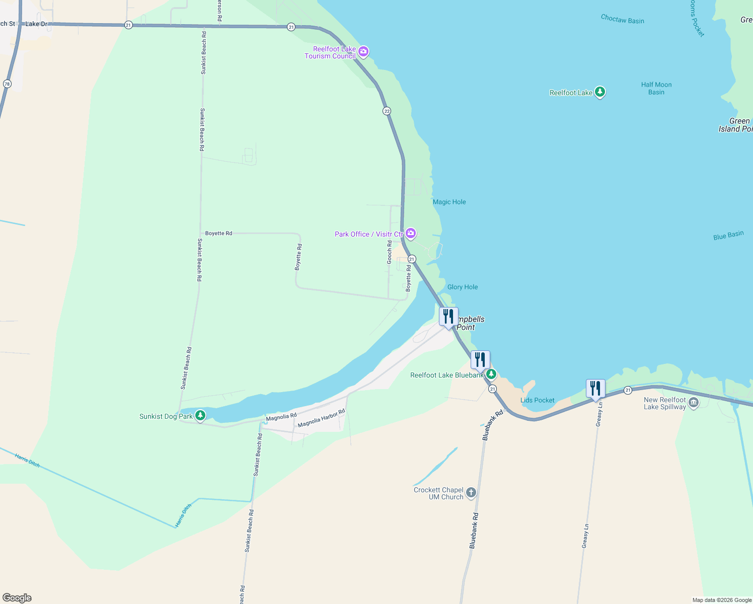 map of restaurants, bars, coffee shops, grocery stores, and more near 355 Boyette Rd in Tiptonville