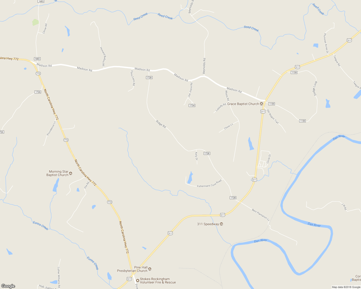 map of restaurants, bars, coffee shops, grocery stores, and more near 1483 Ridge Road in Pine Hall