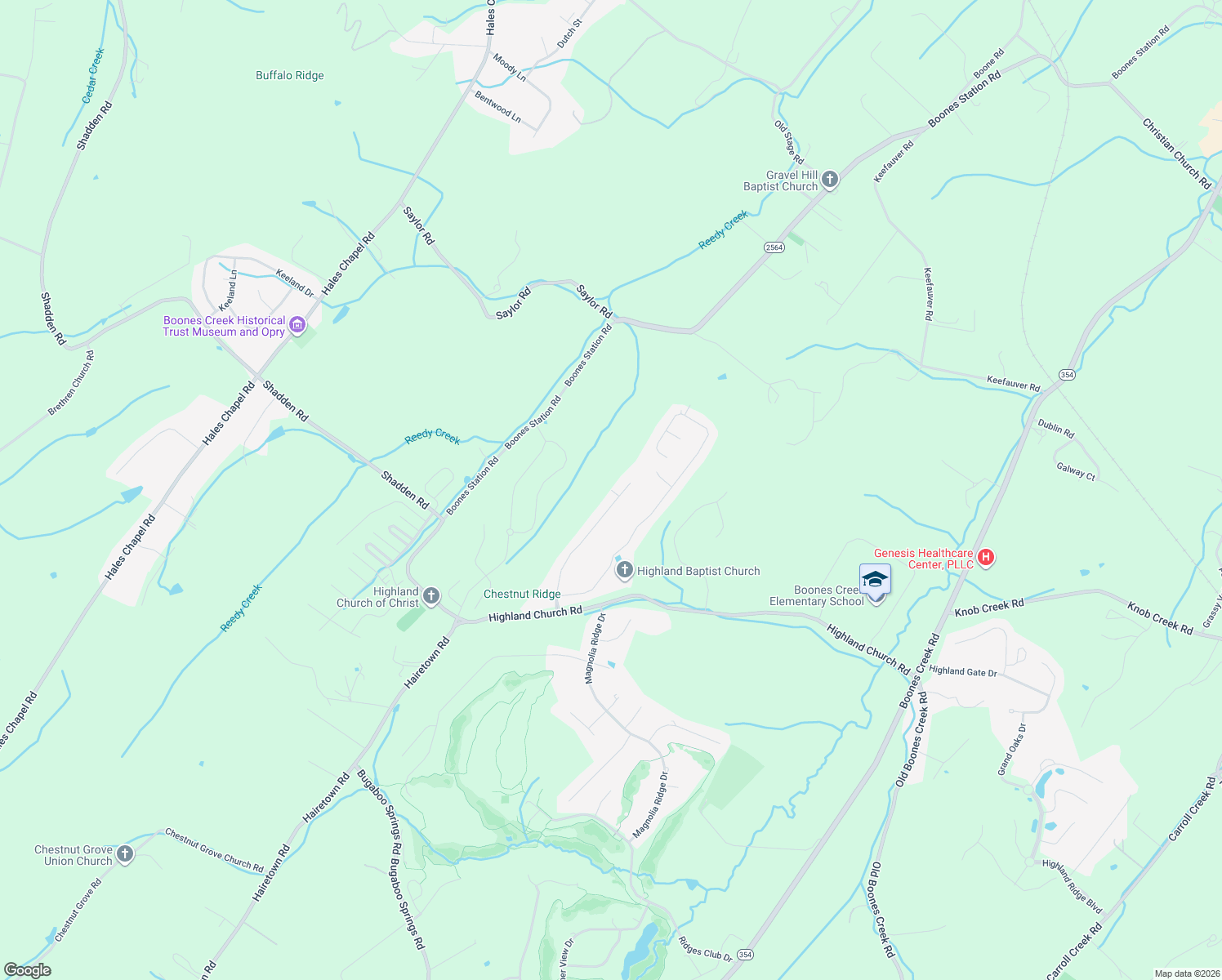 map of restaurants, bars, coffee shops, grocery stores, and more near Parc Ridge Ln in Johnson City