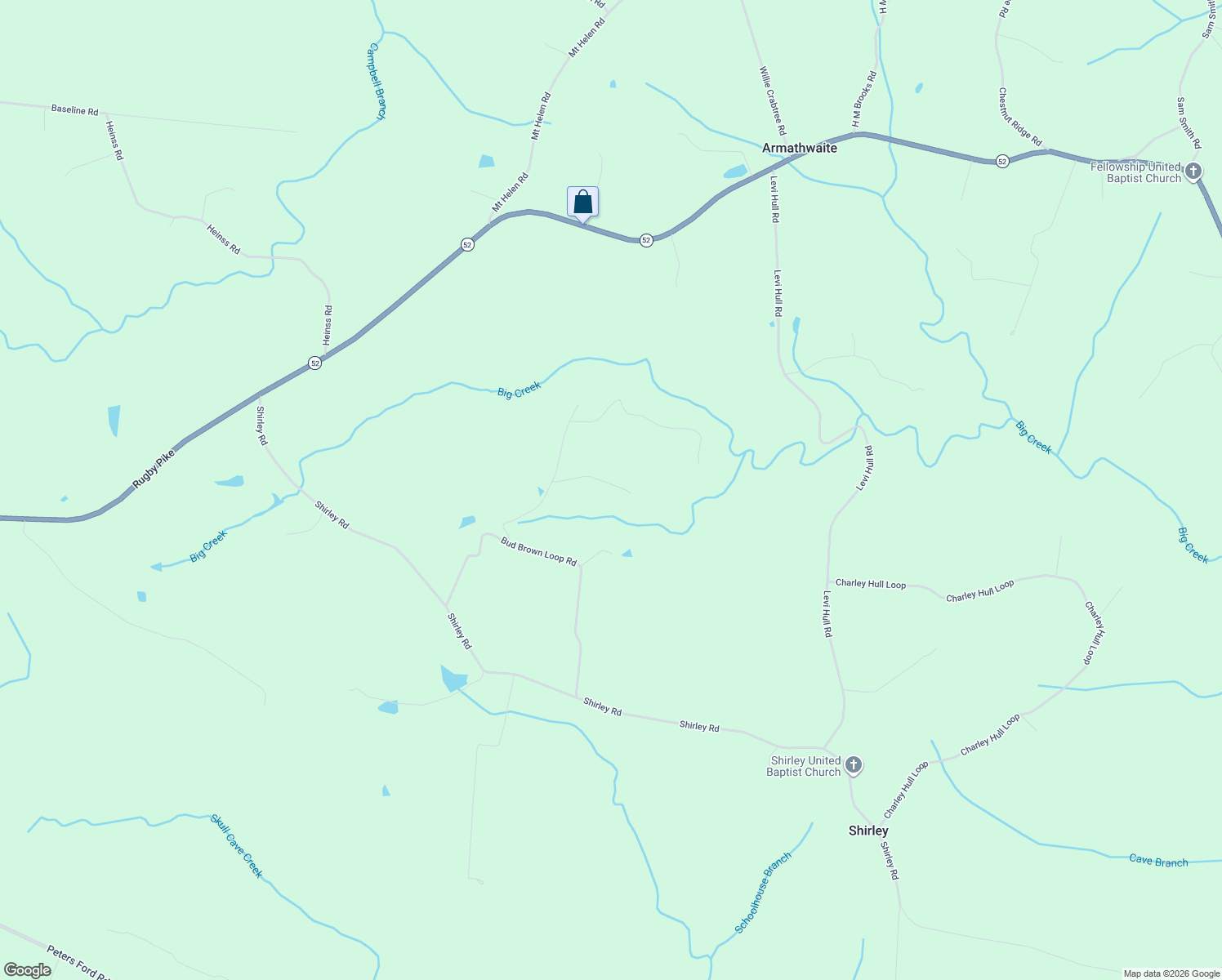 map of restaurants, bars, coffee shops, grocery stores, and more near 125 Cave Branch Road in Allardt