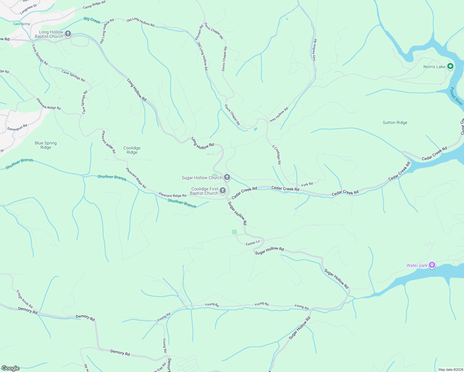 map of restaurants, bars, coffee shops, grocery stores, and more near 2473 Long Hollow Road in LaFollette
