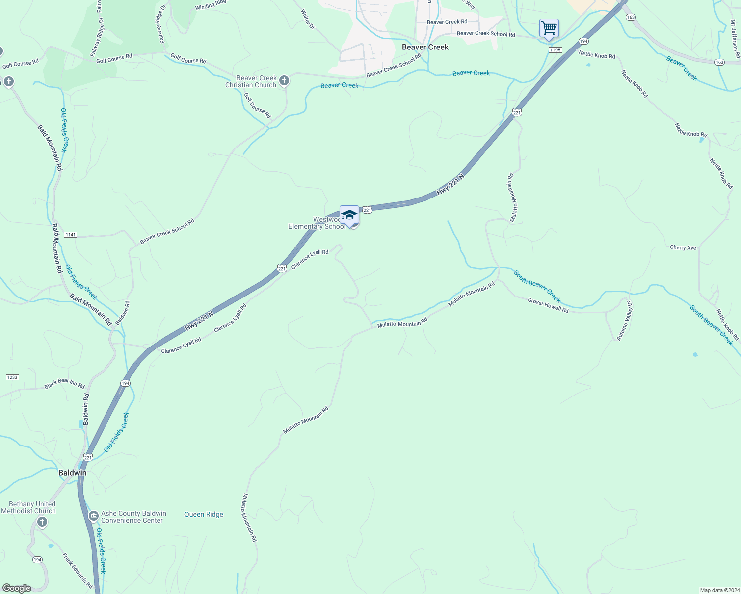 map of restaurants, bars, coffee shops, grocery stores, and more near 186 Westwood Acres Drive in West Jefferson