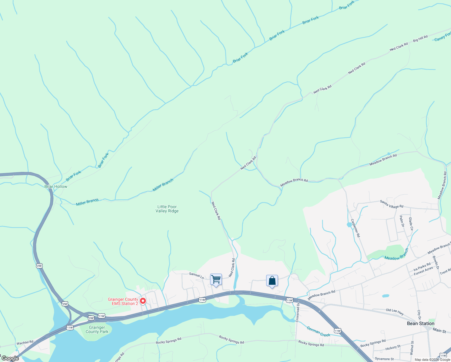 map of restaurants, bars, coffee shops, grocery stores, and more near 1036 Ned Clark Rd in Bean Station
