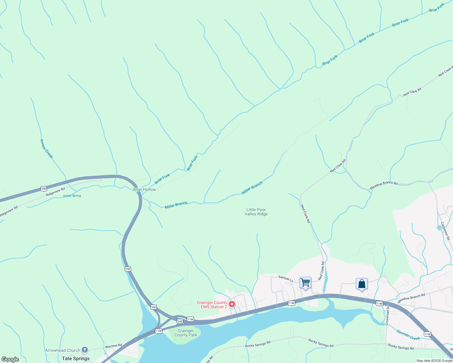 map of restaurants, bars, coffee shops, grocery stores, and more near 997 Miller Hollow Road in Bean Station