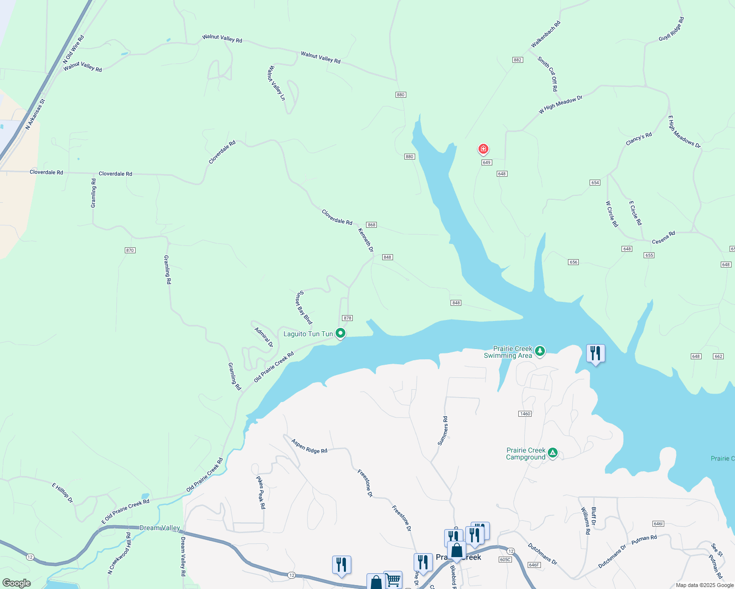 map of restaurants, bars, coffee shops, grocery stores, and more near 9909 South View Drive in Little Flock