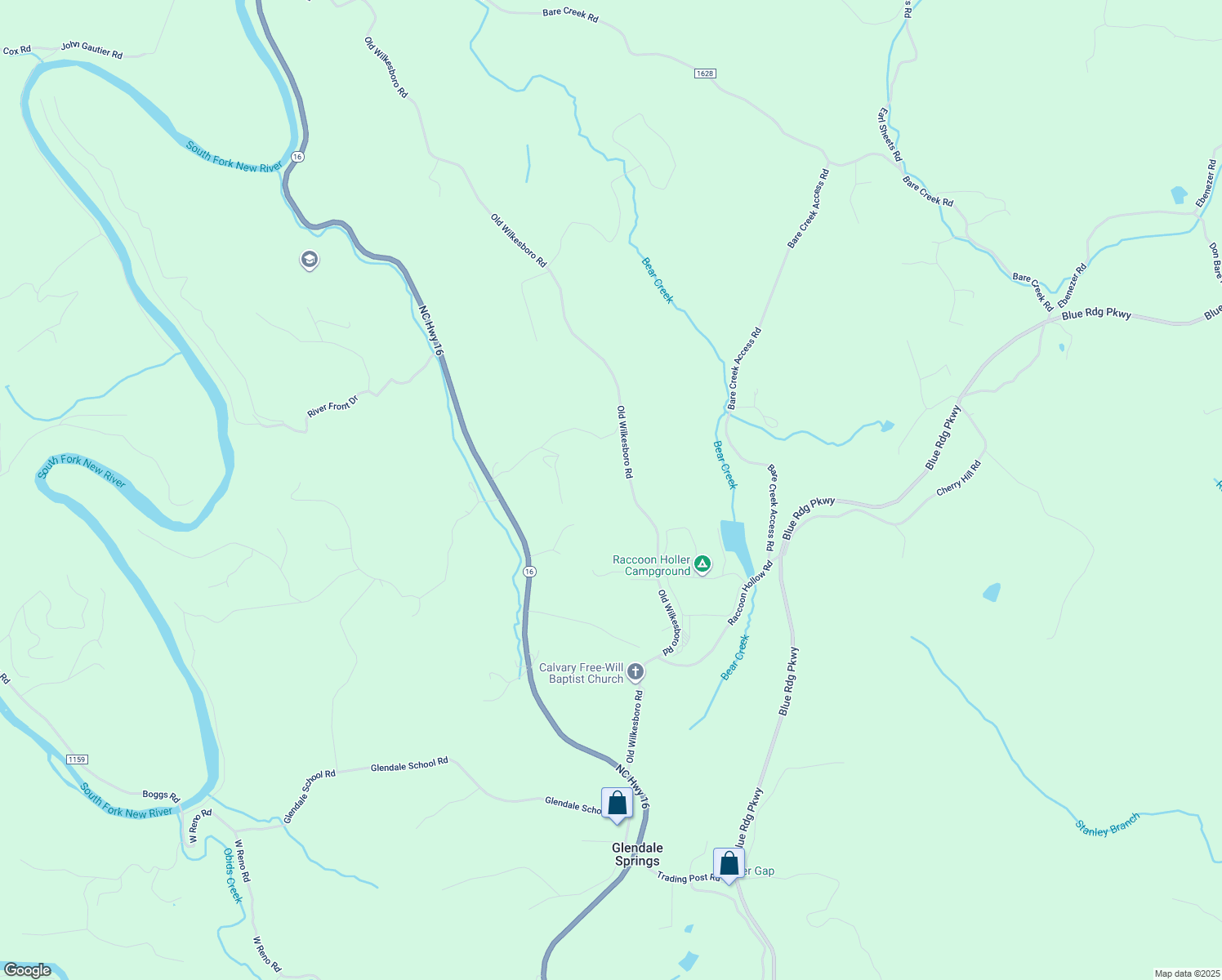 map of restaurants, bars, coffee shops, grocery stores, and more near 2388 Old Wilkesboro Road in Jefferson