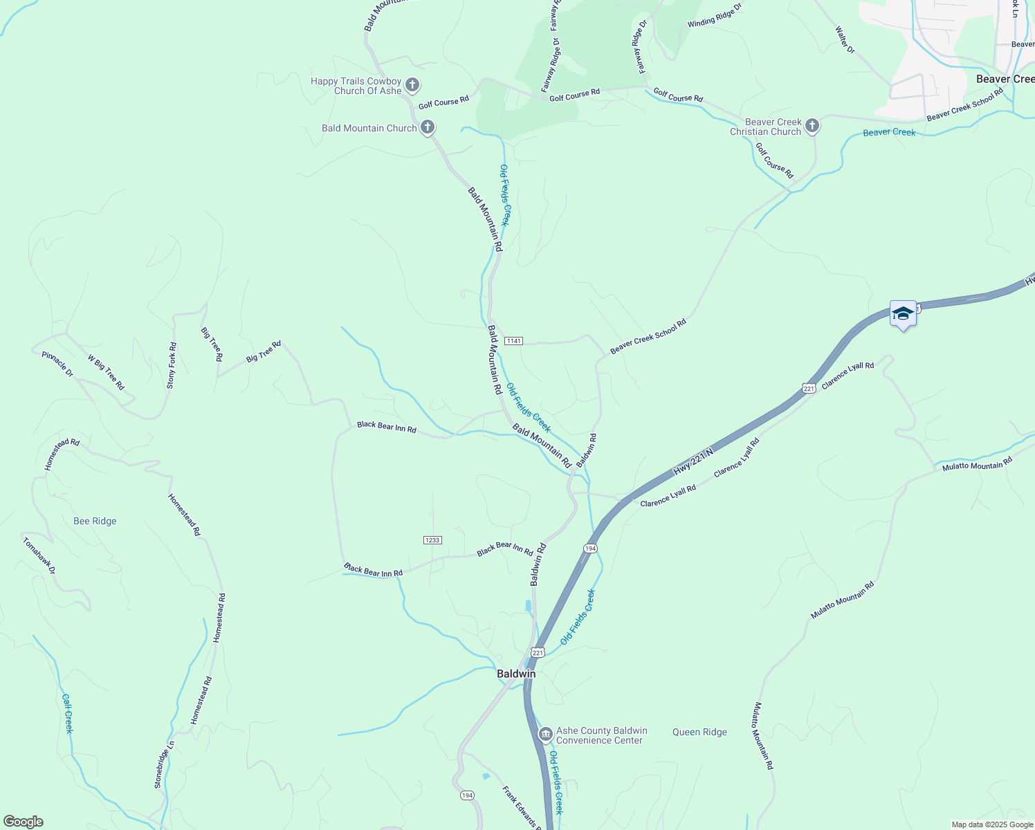 map of restaurants, bars, coffee shops, grocery stores, and more near 400 Bald Mountain Road in West Jefferson