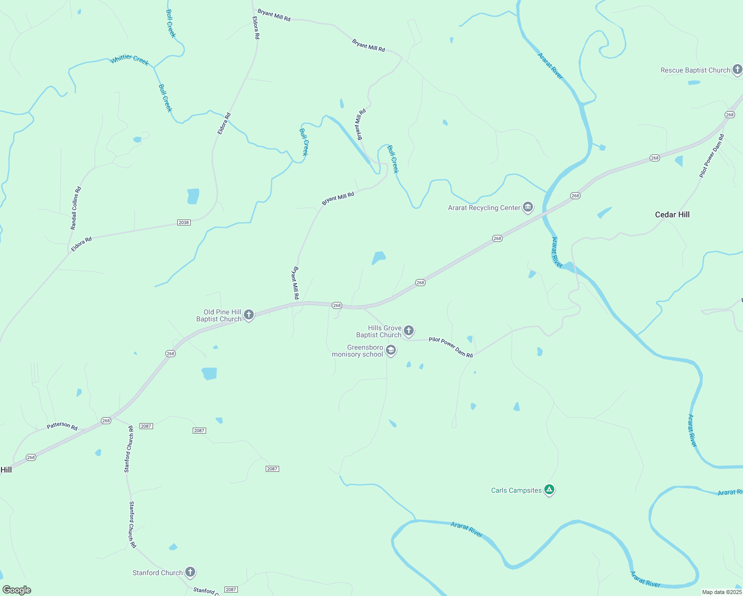 map of restaurants, bars, coffee shops, grocery stores, and more near 2952 North Carolina 268 in Pilot Mountain