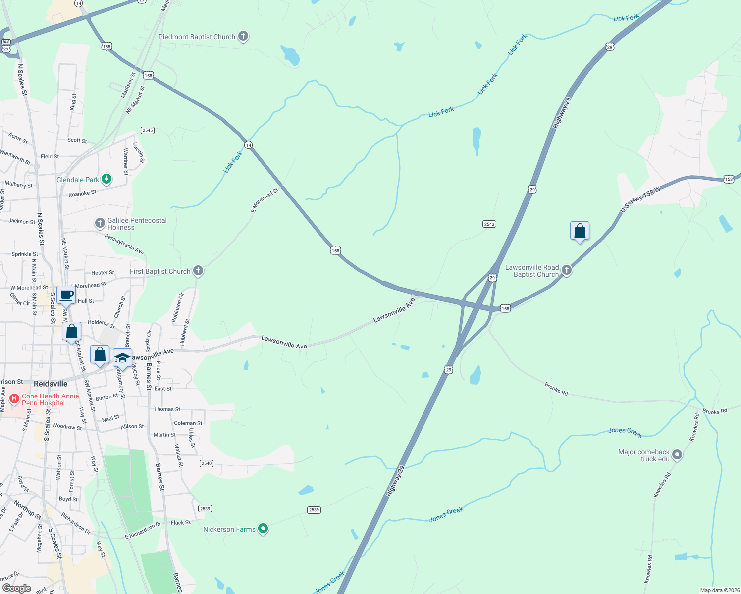 map of restaurants, bars, coffee shops, grocery stores, and more near in Reidsville