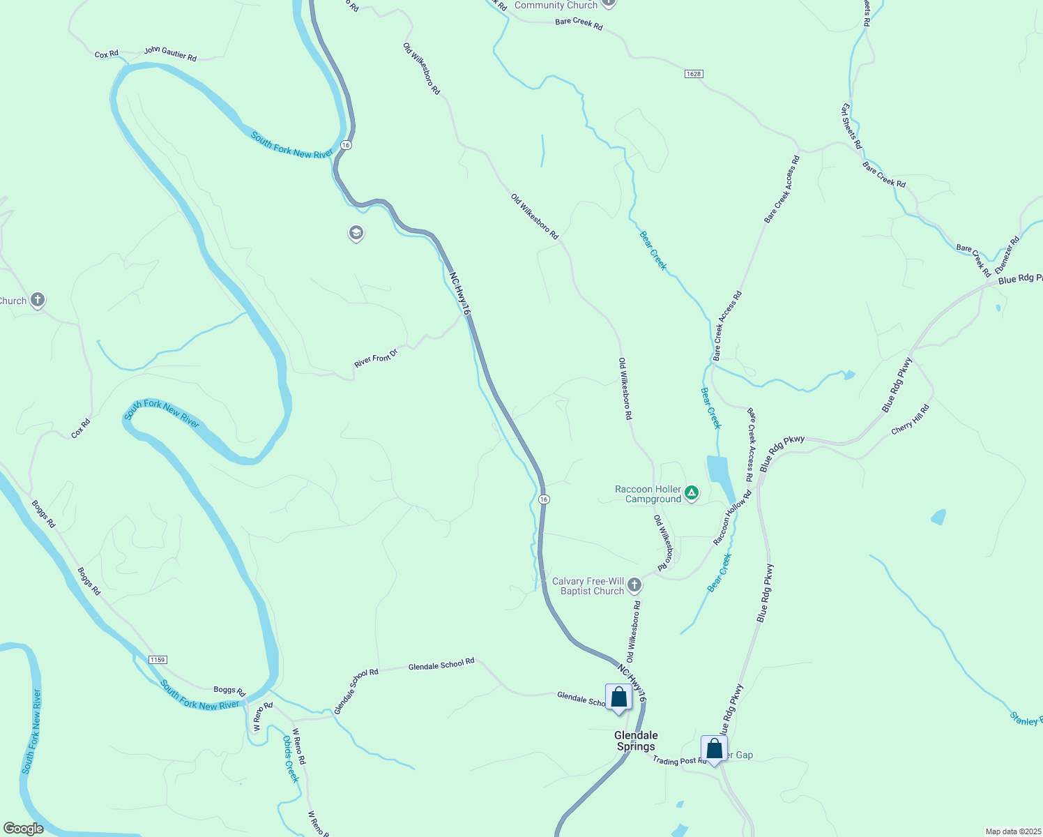 map of restaurants, bars, coffee shops, grocery stores, and more near 6113 North Carolina 16 in Jefferson