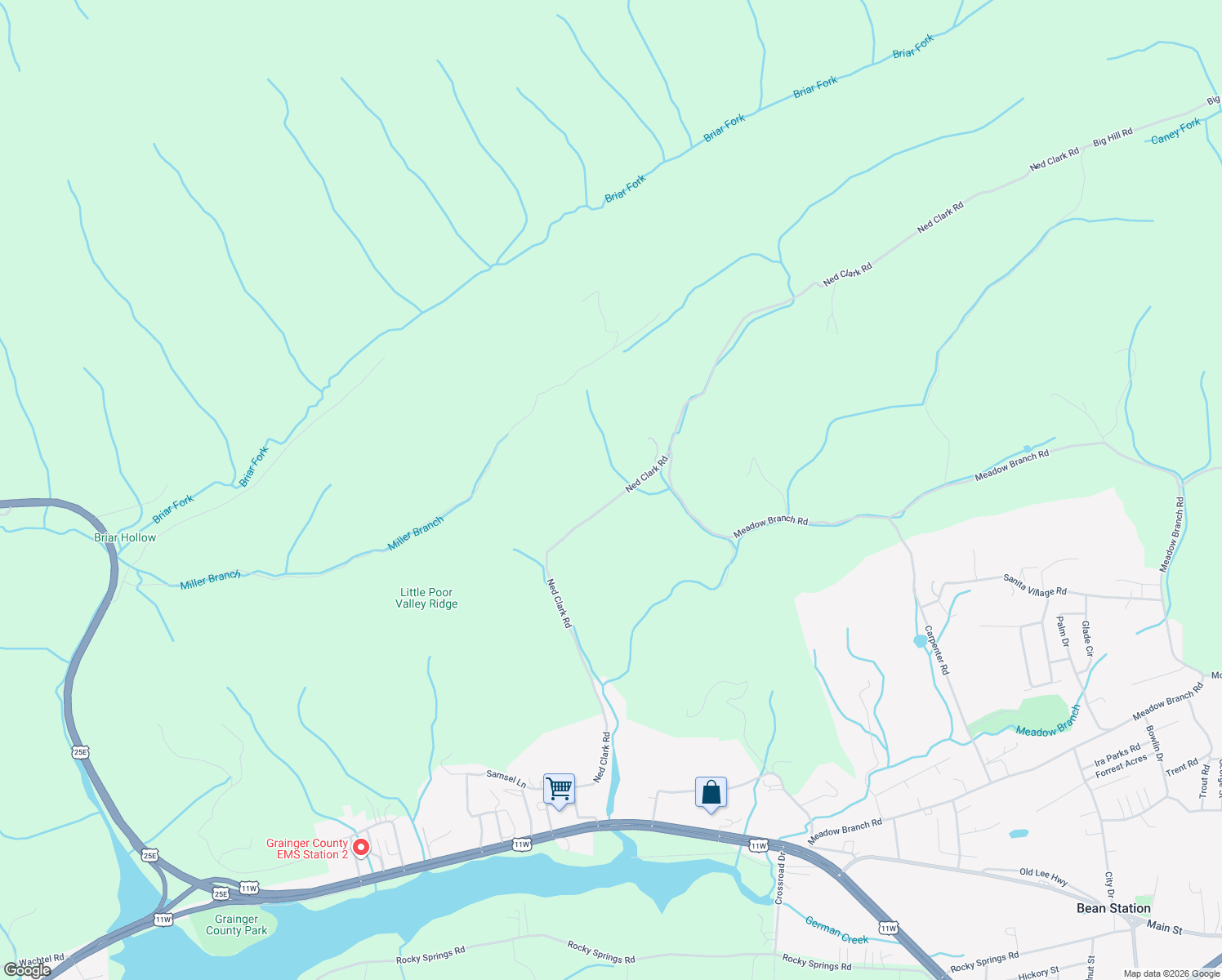 map of restaurants, bars, coffee shops, grocery stores, and more near 1036 Ned Clark Rd in Bean Station