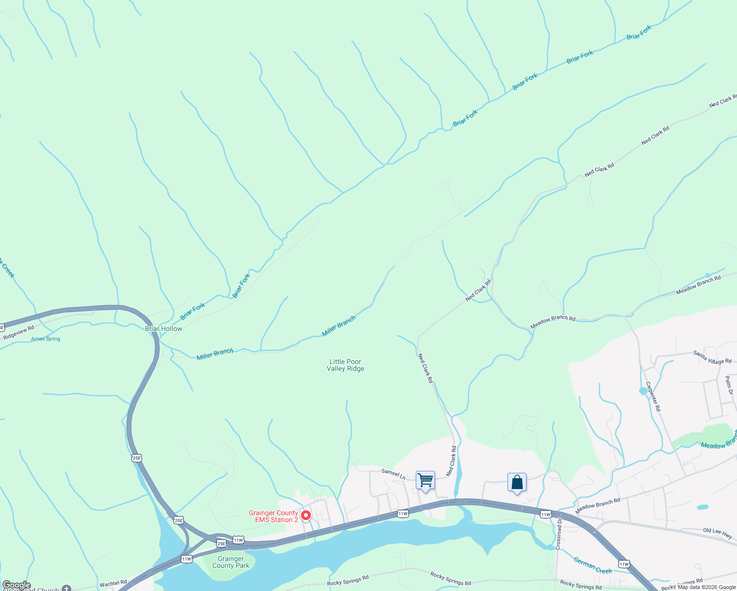 map of restaurants, bars, coffee shops, grocery stores, and more near 997 Miller Hollow Road in Bean Station