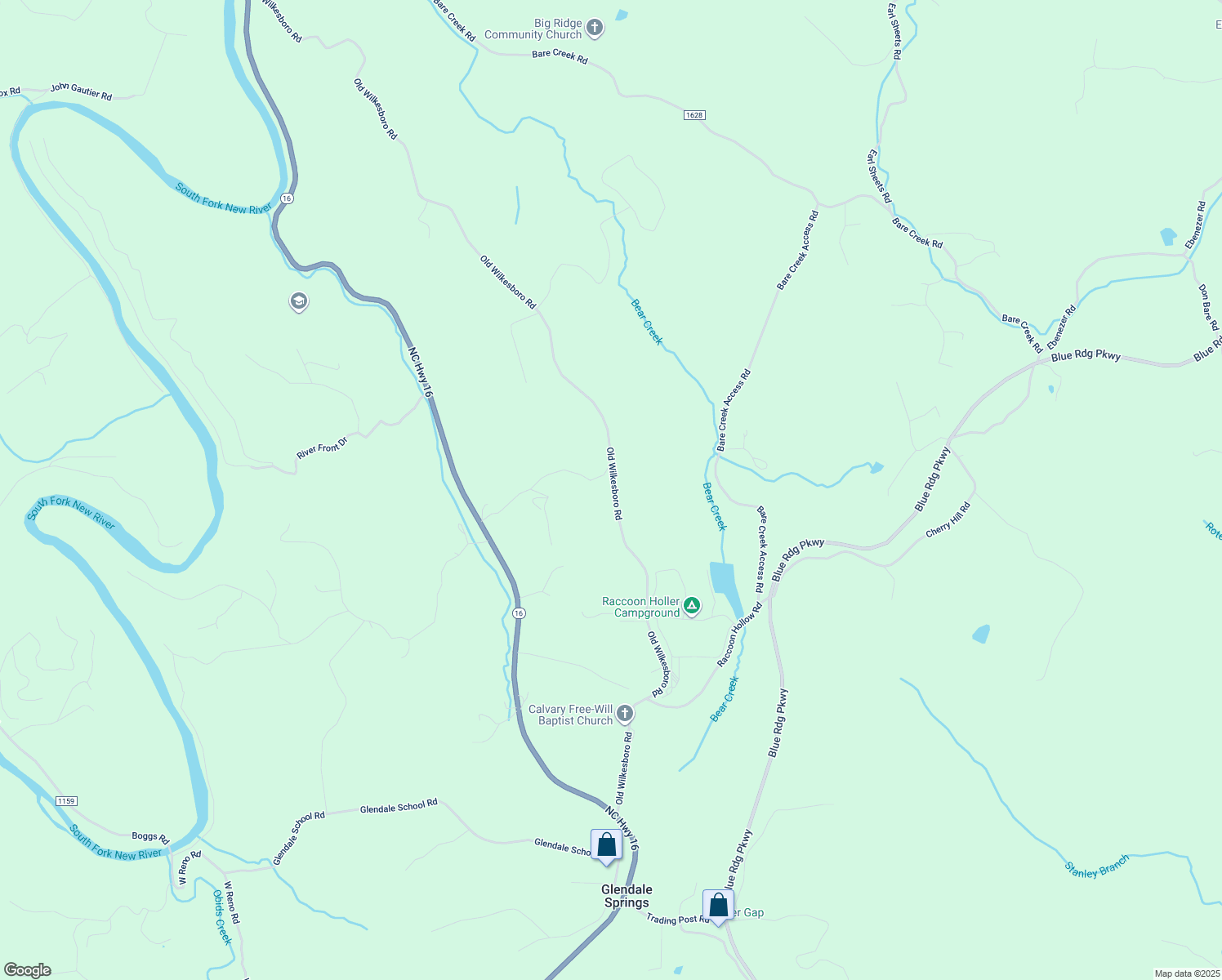 map of restaurants, bars, coffee shops, grocery stores, and more near 2270 Old Wilkesboro Road in Jefferson