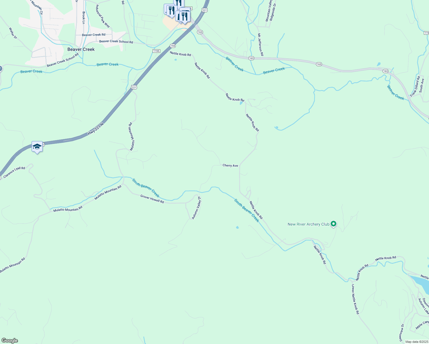 map of restaurants, bars, coffee shops, grocery stores, and more near 123 Maple Avenue in West Jefferson