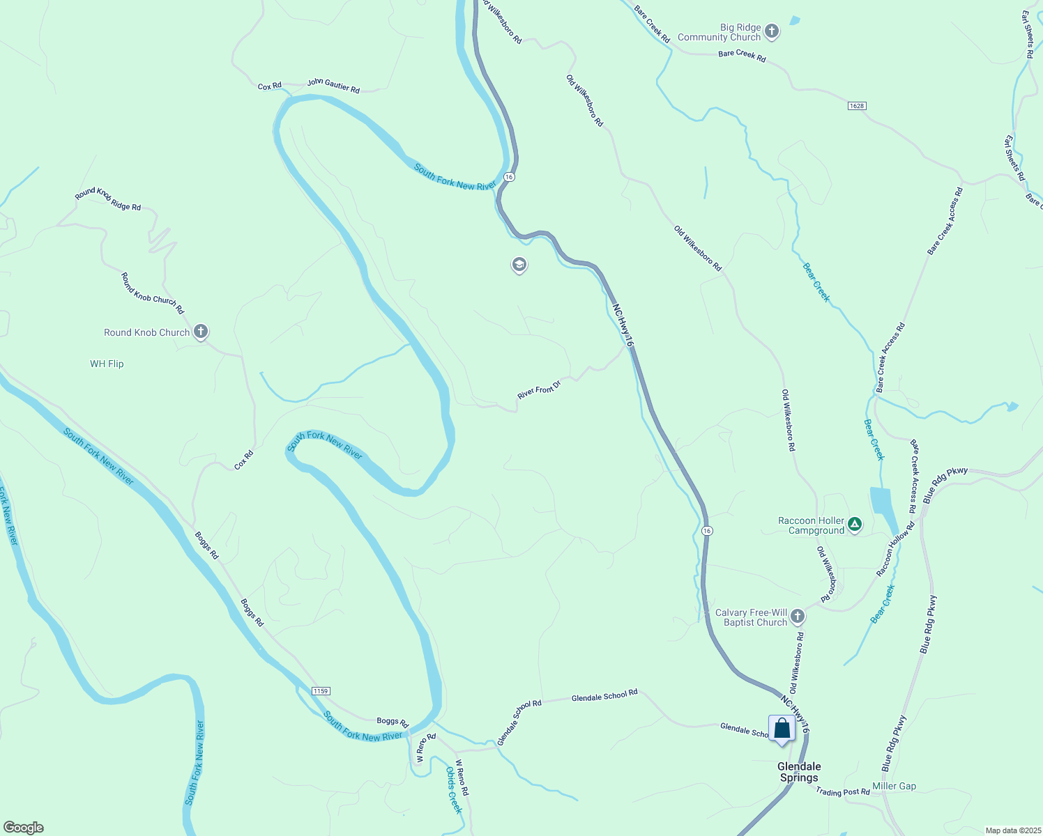 map of restaurants, bars, coffee shops, grocery stores, and more near 269 River Lane in West Jefferson