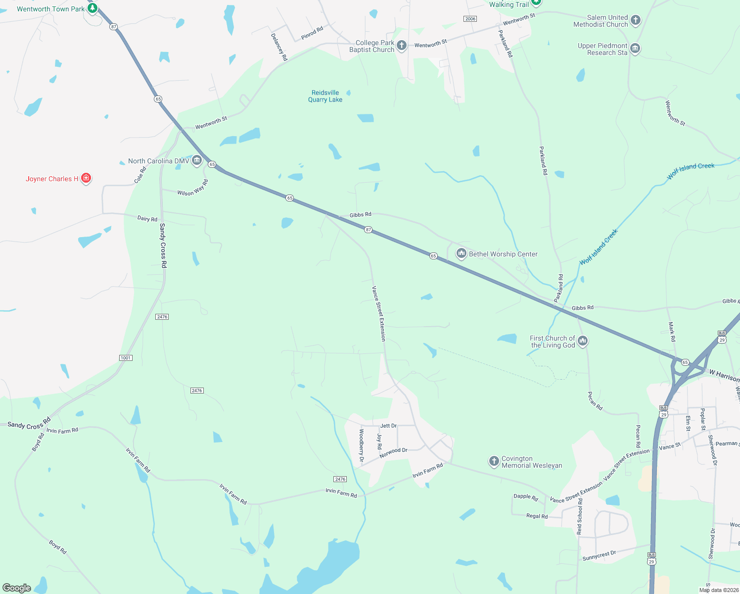 map of restaurants, bars, coffee shops, grocery stores, and more near 3839 Vance Street Extension in Reidsville