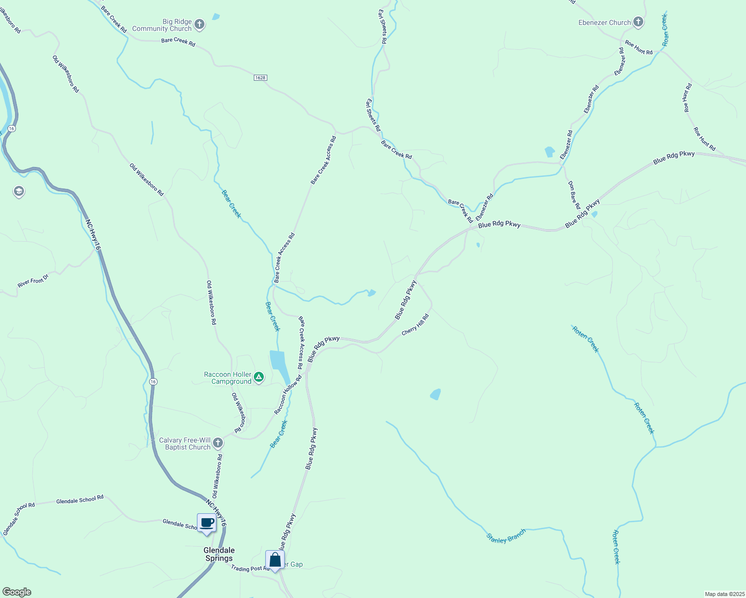 map of restaurants, bars, coffee shops, grocery stores, and more near 224 Oaktree Lane in Jefferson