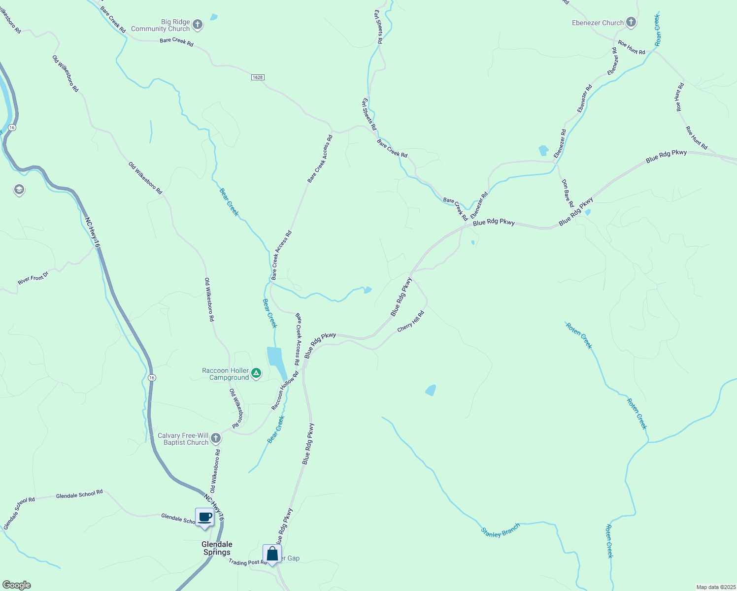 map of restaurants, bars, coffee shops, grocery stores, and more near 224 Oaktree Lane in Jefferson