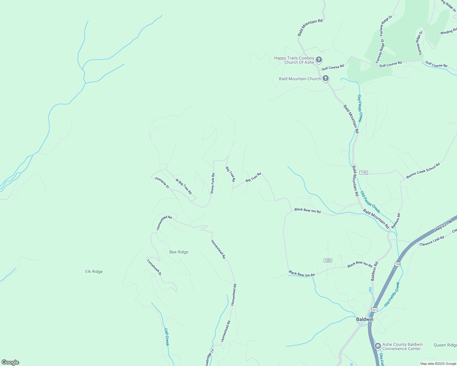 map of restaurants, bars, coffee shops, grocery stores, and more near 931 Big Tree Road in West Jefferson