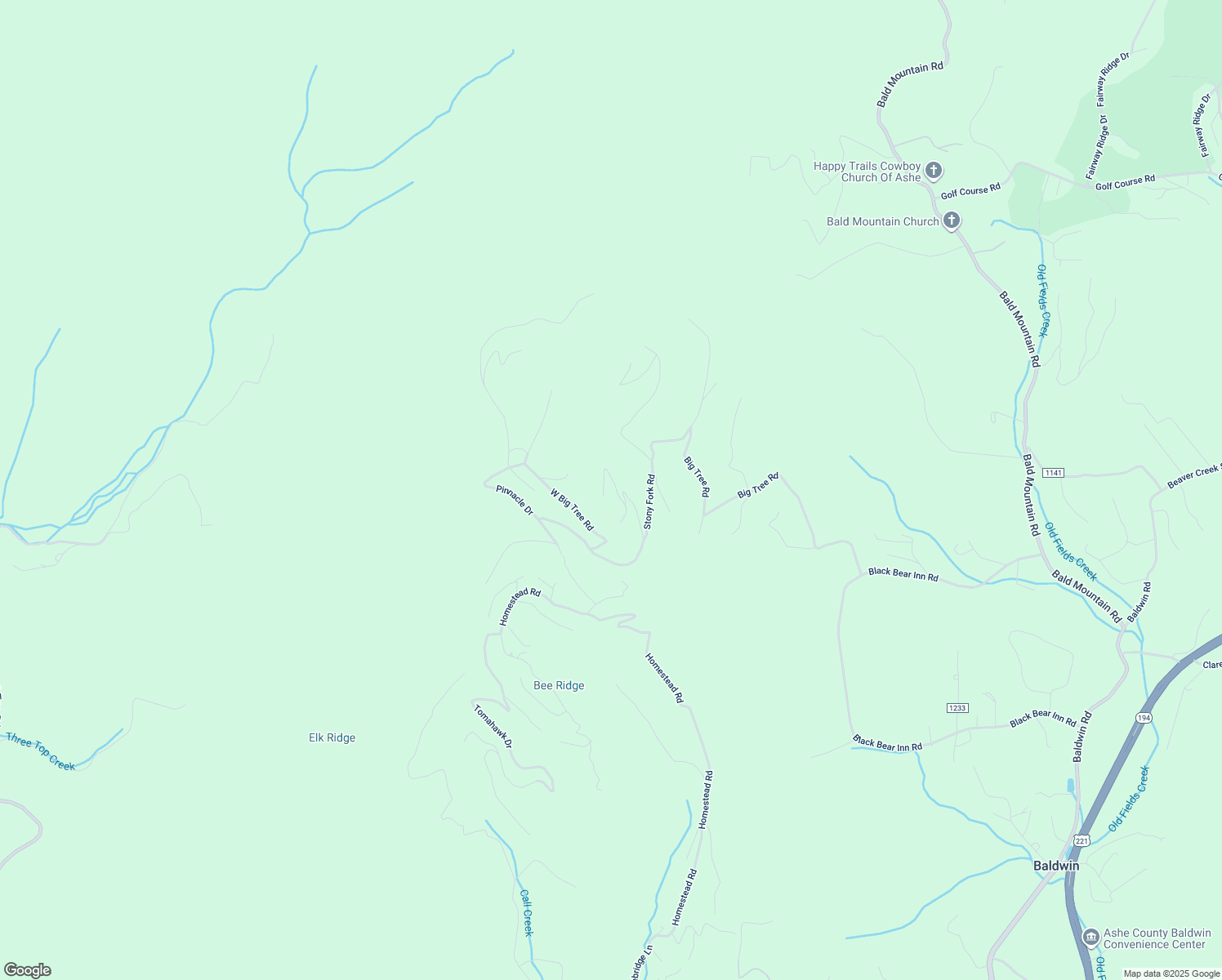 map of restaurants, bars, coffee shops, grocery stores, and more near Maple Rock Road in Ashe County