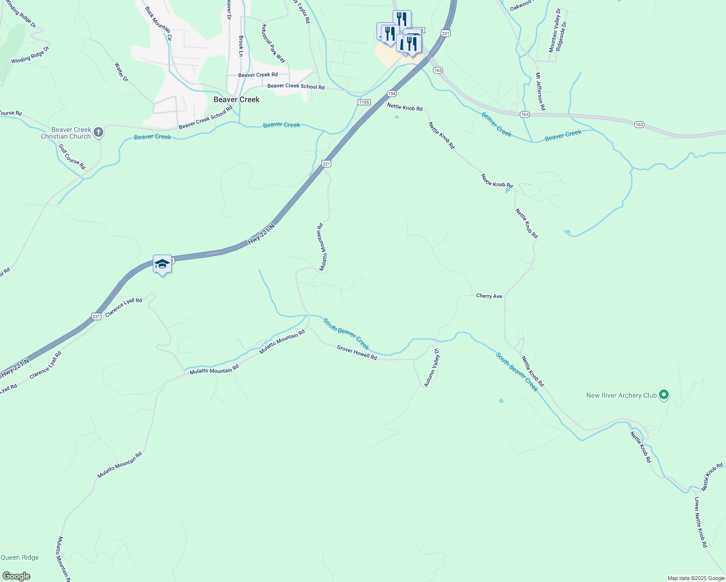 map of restaurants, bars, coffee shops, grocery stores, and more near Springtime Lane in Ashe County