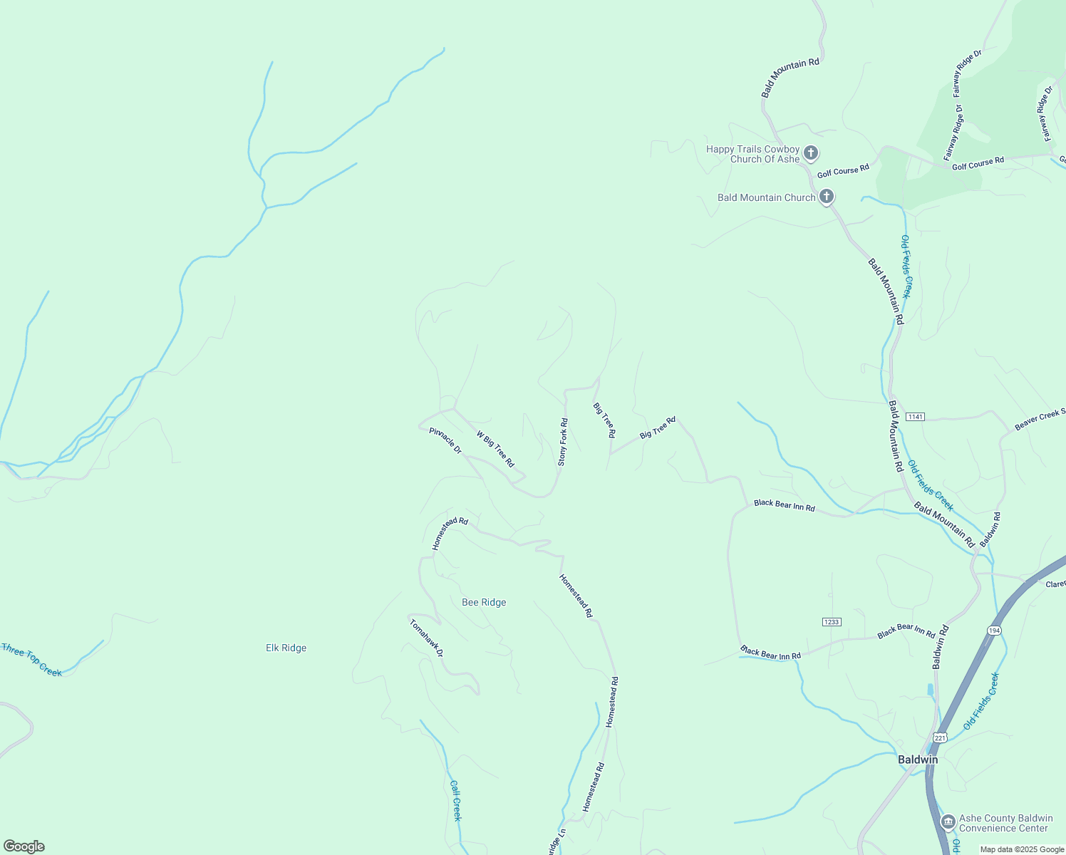 map of restaurants, bars, coffee shops, grocery stores, and more near Maple Rock Road in Ashe County