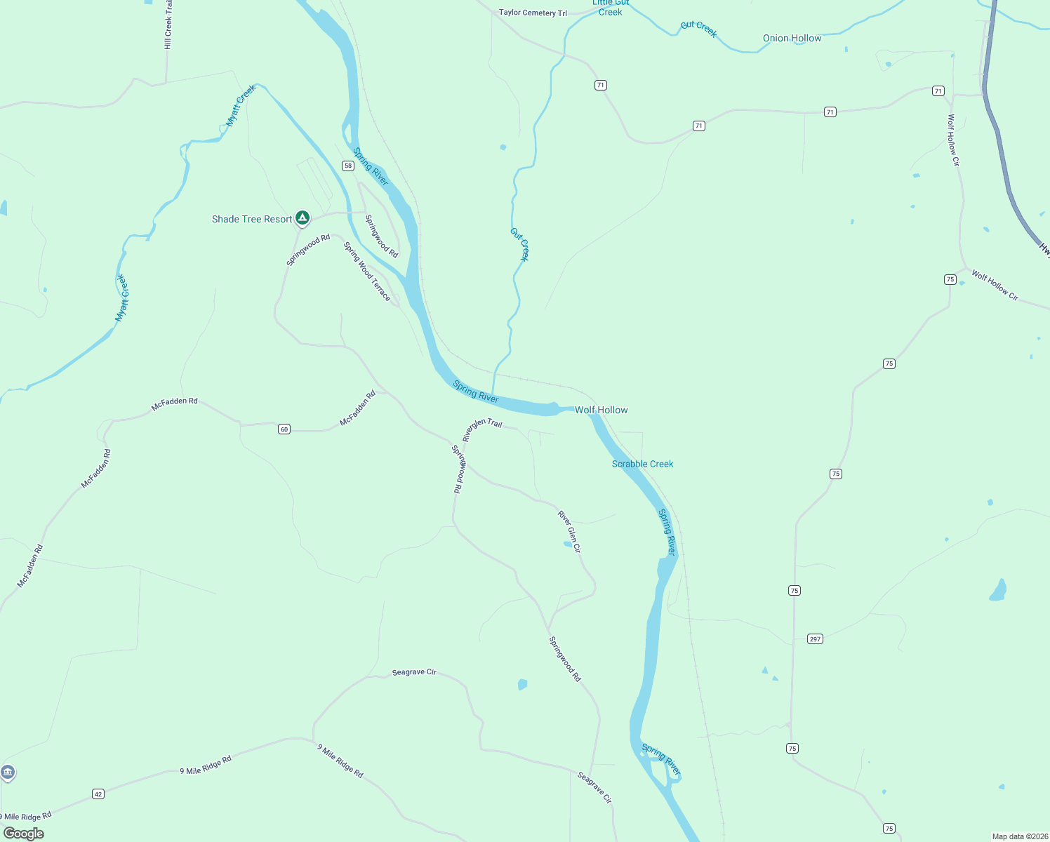 map of restaurants, bars, coffee shops, grocery stores, and more near 289 River Glen Trail in Hardy