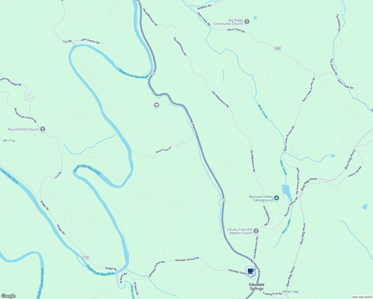 map of restaurants, bars, coffee shops, grocery stores, and more near 5878 North Carolina 16 in Jefferson