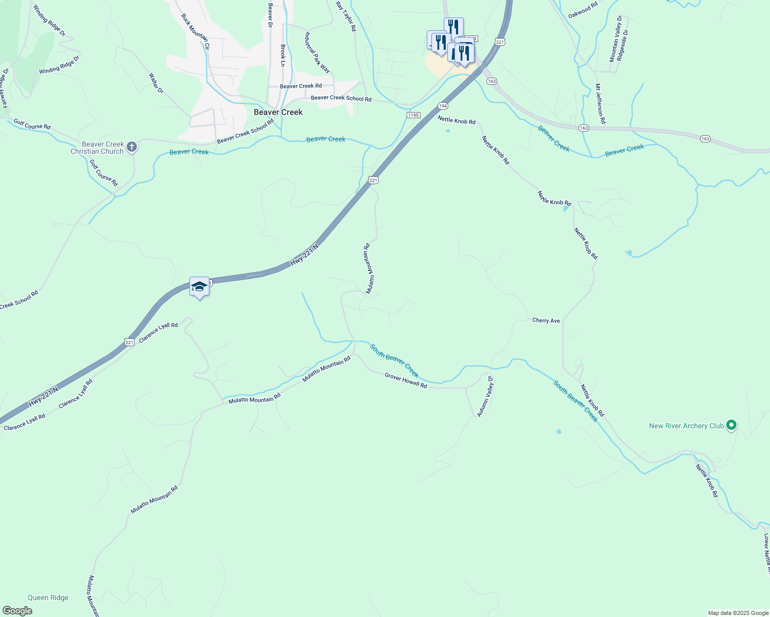 map of restaurants, bars, coffee shops, grocery stores, and more near 343 Countryside Acres Drive in West Jefferson