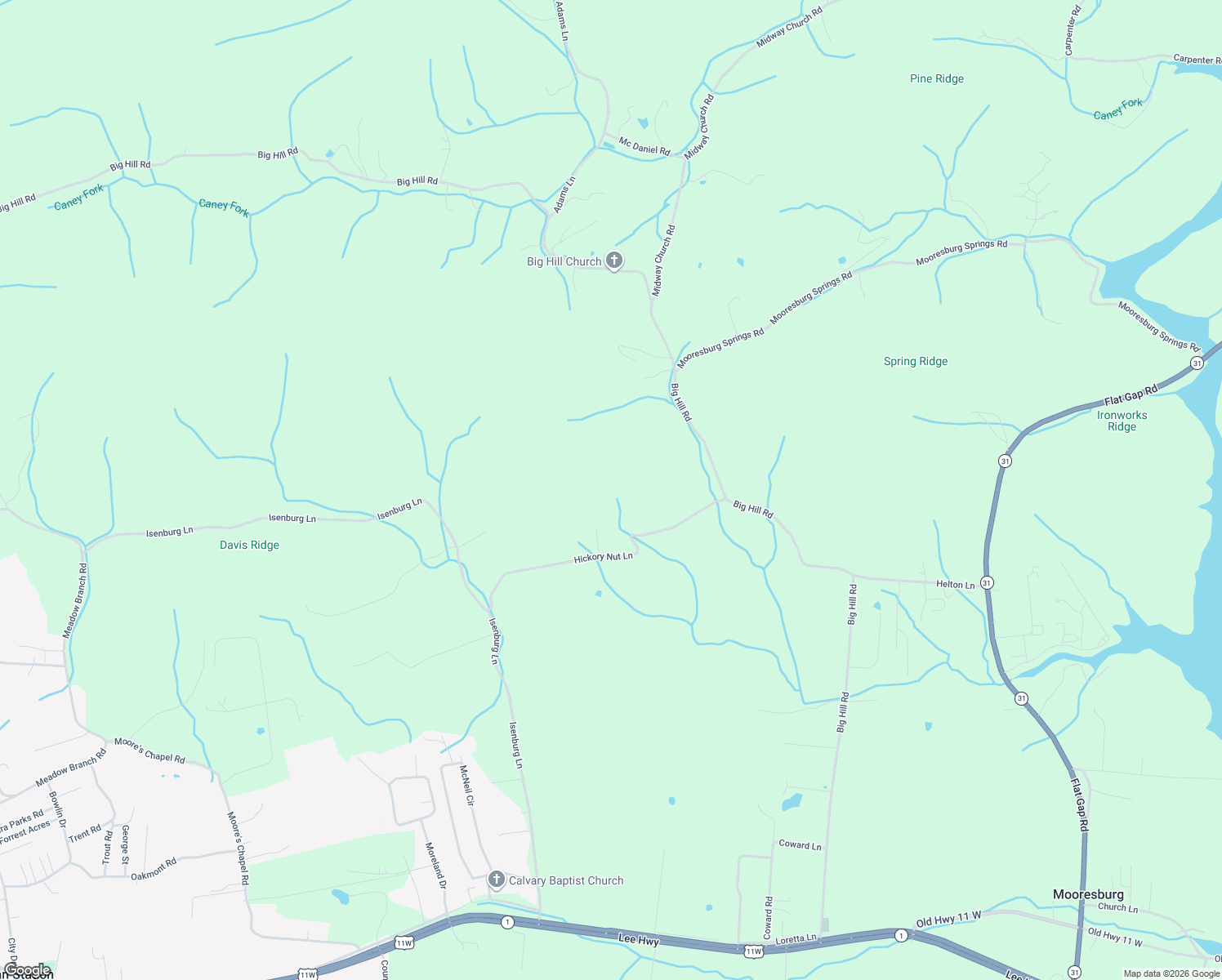 map of restaurants, bars, coffee shops, grocery stores, and more near 196 Hickory Nut Lane in Mooresburg