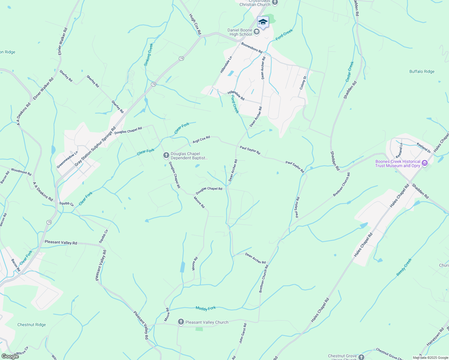 map of restaurants, bars, coffee shops, grocery stores, and more near 368 Dean Archer Rd in Jonesborough
