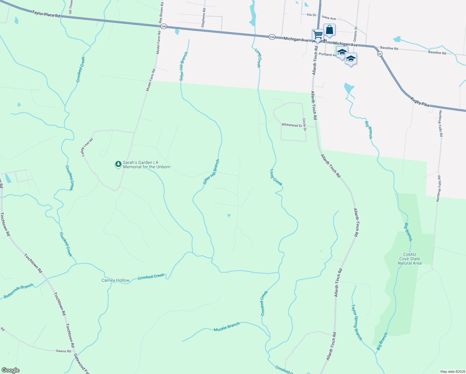 map of restaurants, bars, coffee shops, grocery stores, and more near 1530 Model Farm Road in Jamestown