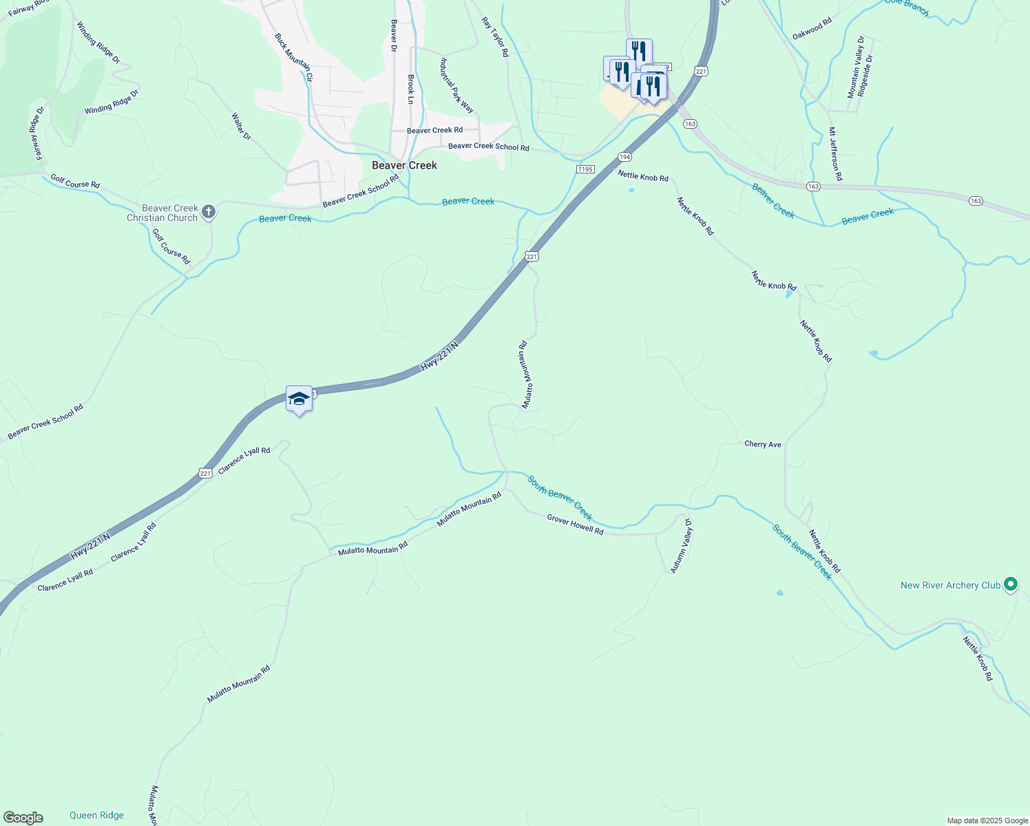 map of restaurants, bars, coffee shops, grocery stores, and more near 149 Sunshine Lane in West Jefferson