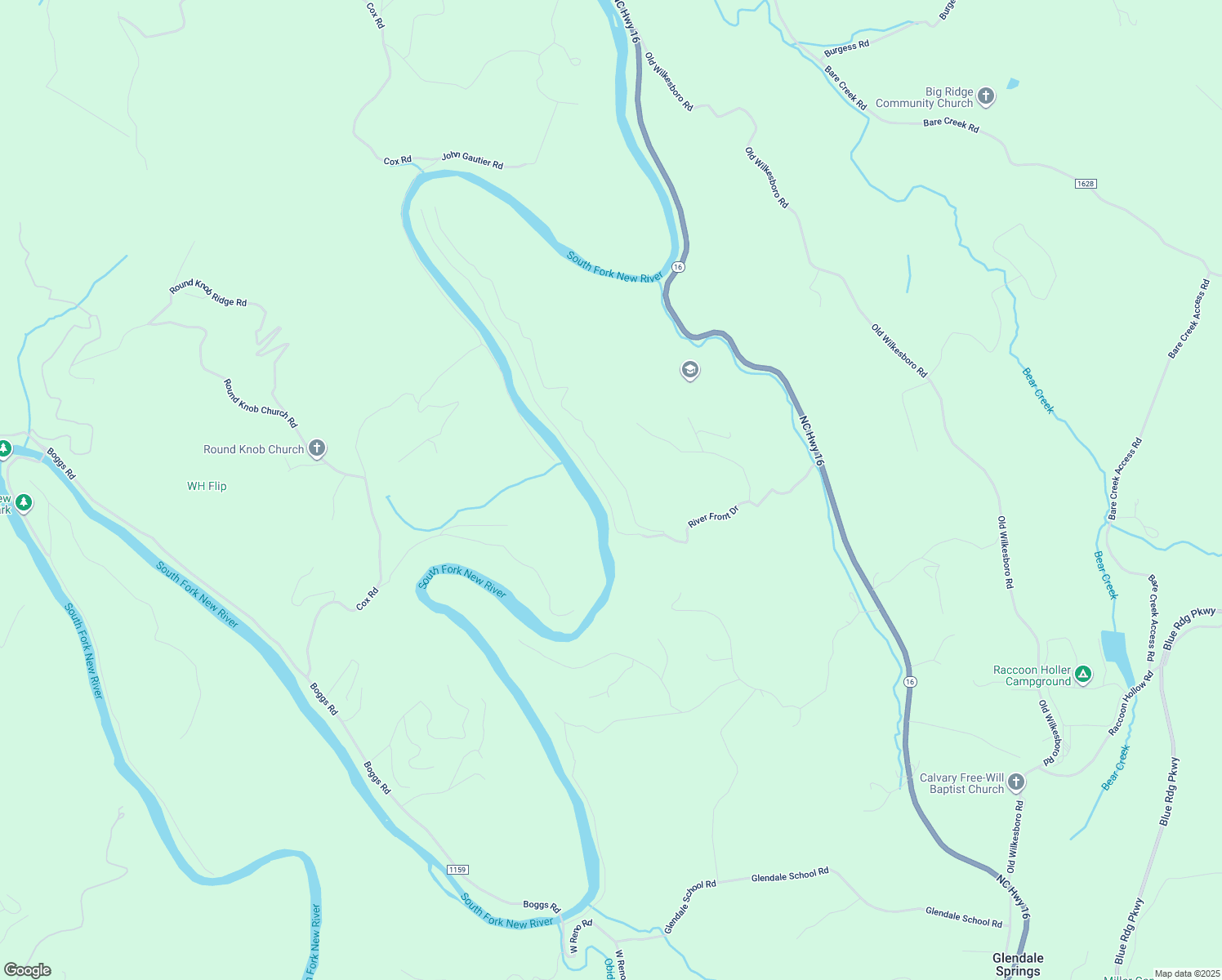 map of restaurants, bars, coffee shops, grocery stores, and more near 343 River Lane in West Jefferson
