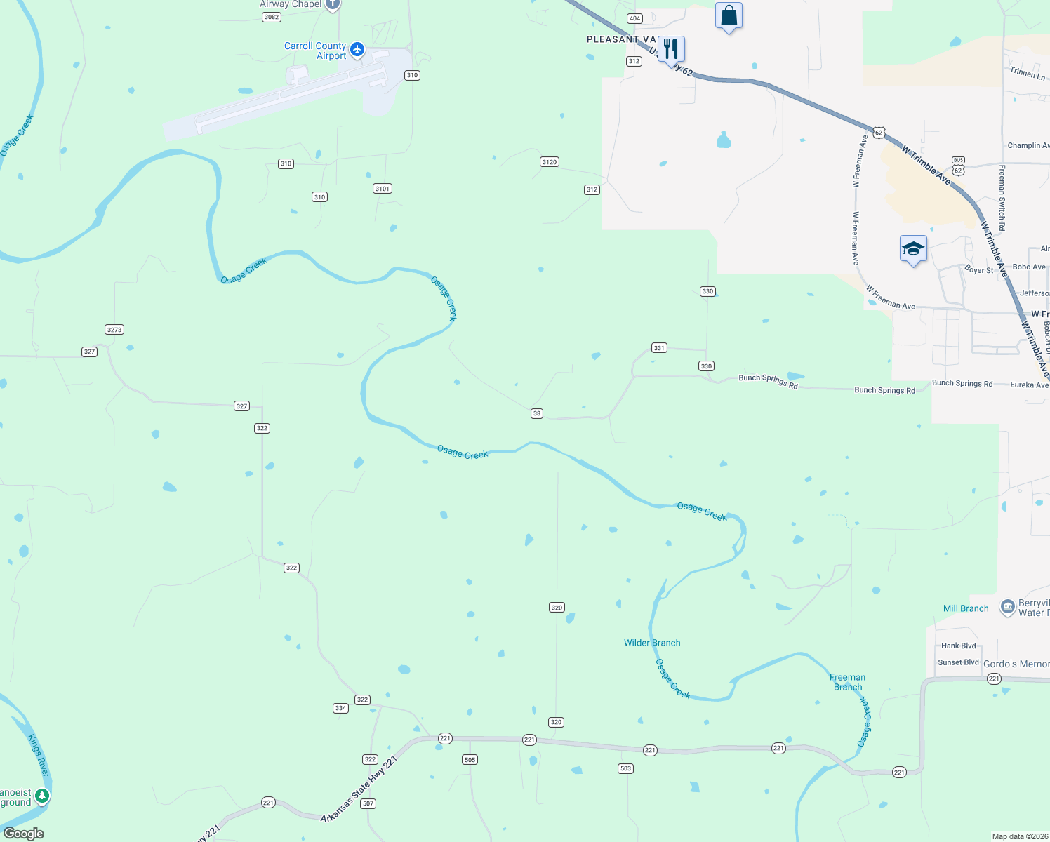 map of restaurants, bars, coffee shops, grocery stores, and more near 1839 Bunch Springs Road in Berryville