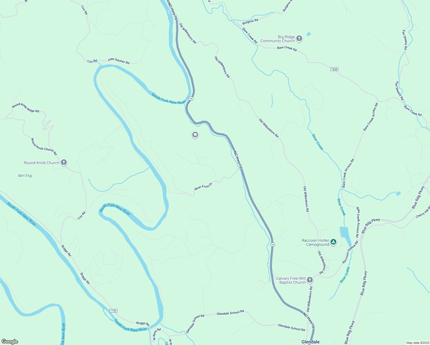map of restaurants, bars, coffee shops, grocery stores, and more near Claude Mash Road in Ashe County