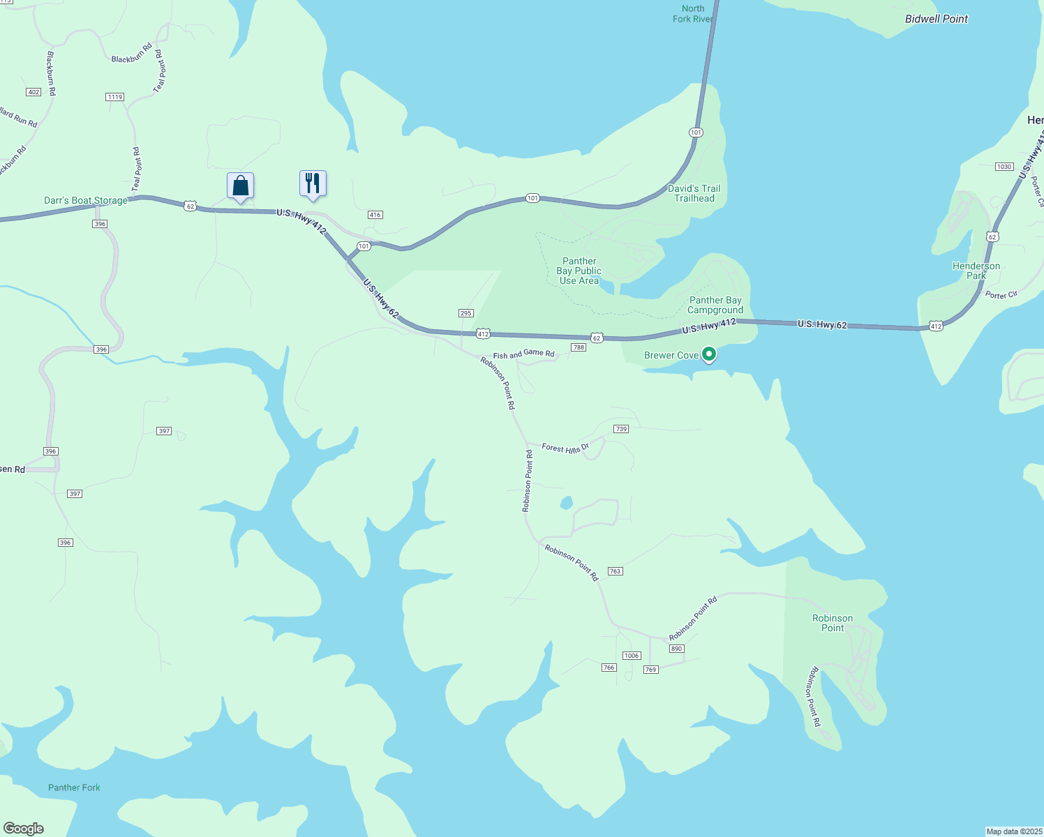 map of restaurants, bars, coffee shops, grocery stores, and more near 904 Robinson Point Road in Mountain Home