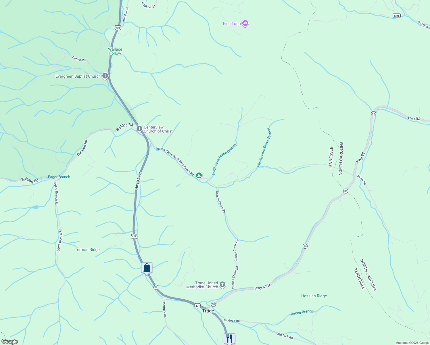 map of restaurants, bars, coffee shops, grocery stores, and more near 180 Main Road in Trade