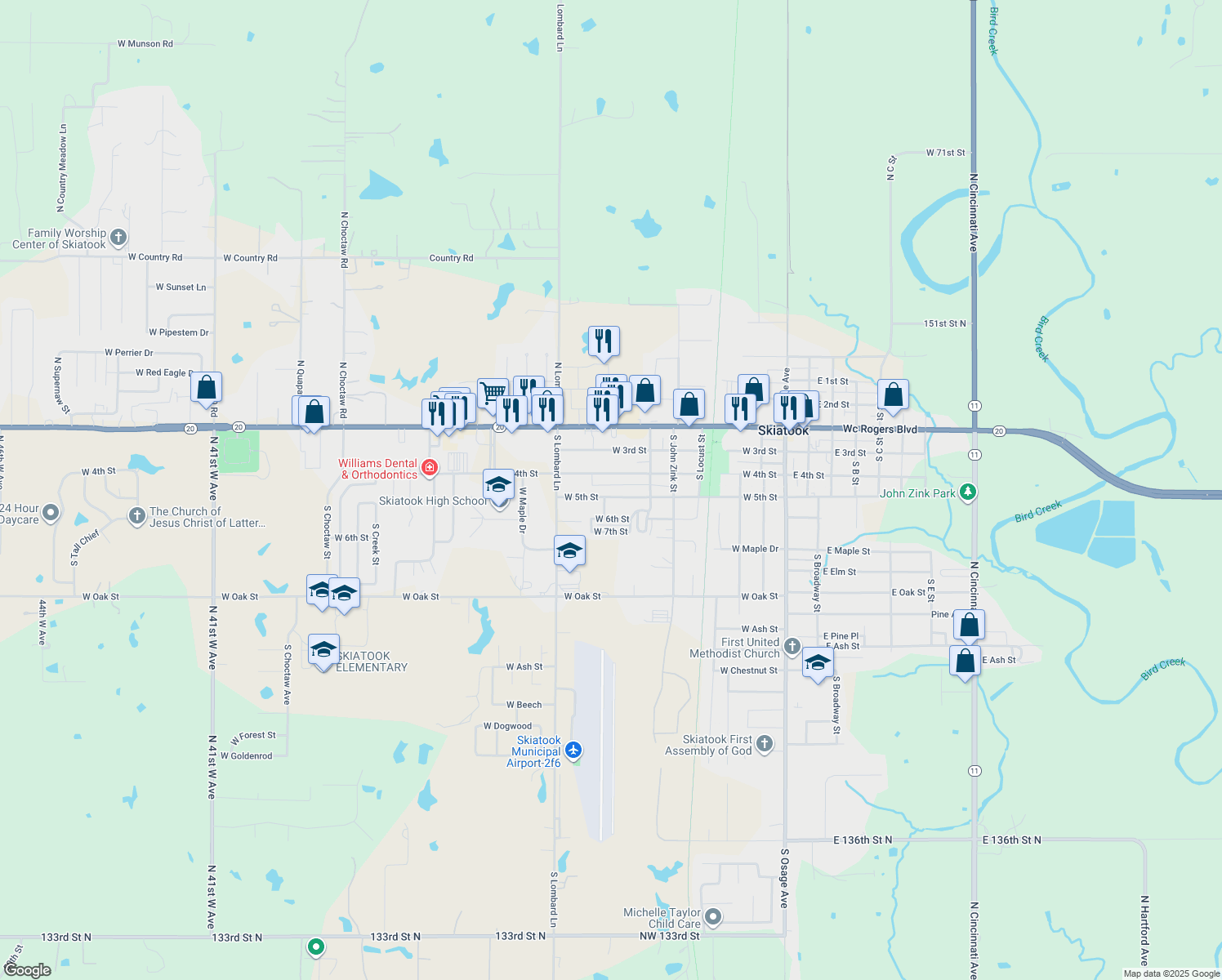 map of restaurants, bars, coffee shops, grocery stores, and more near 712 W 5th St in Skiatook