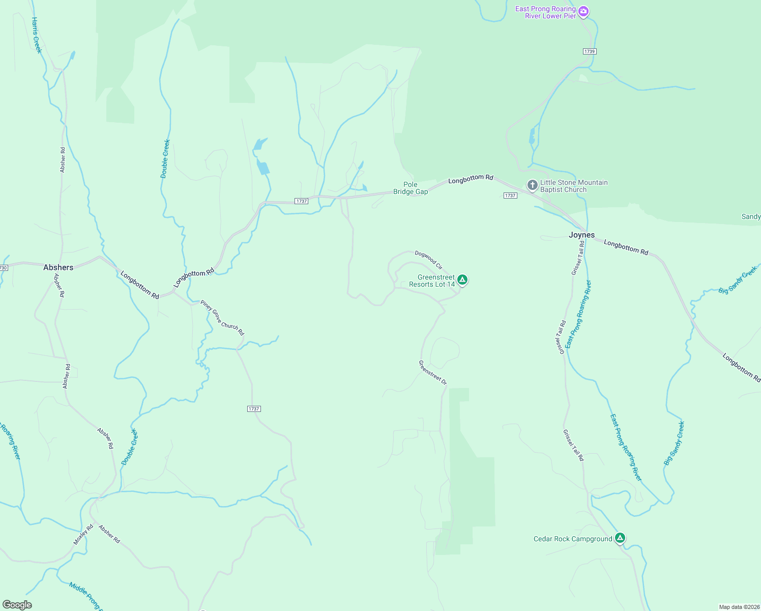 map of restaurants, bars, coffee shops, grocery stores, and more near Green Street Mount Resort in Traphill