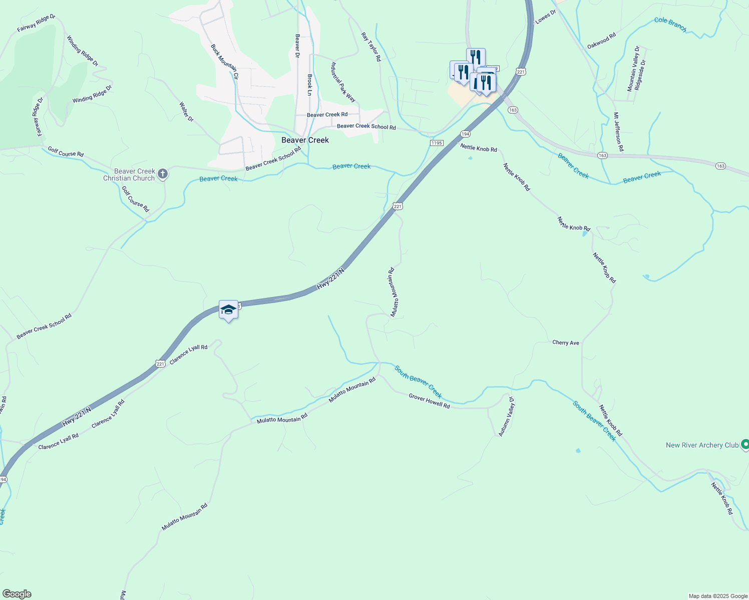 map of restaurants, bars, coffee shops, grocery stores, and more near 182 Jonas Ridge Drive in West Jefferson