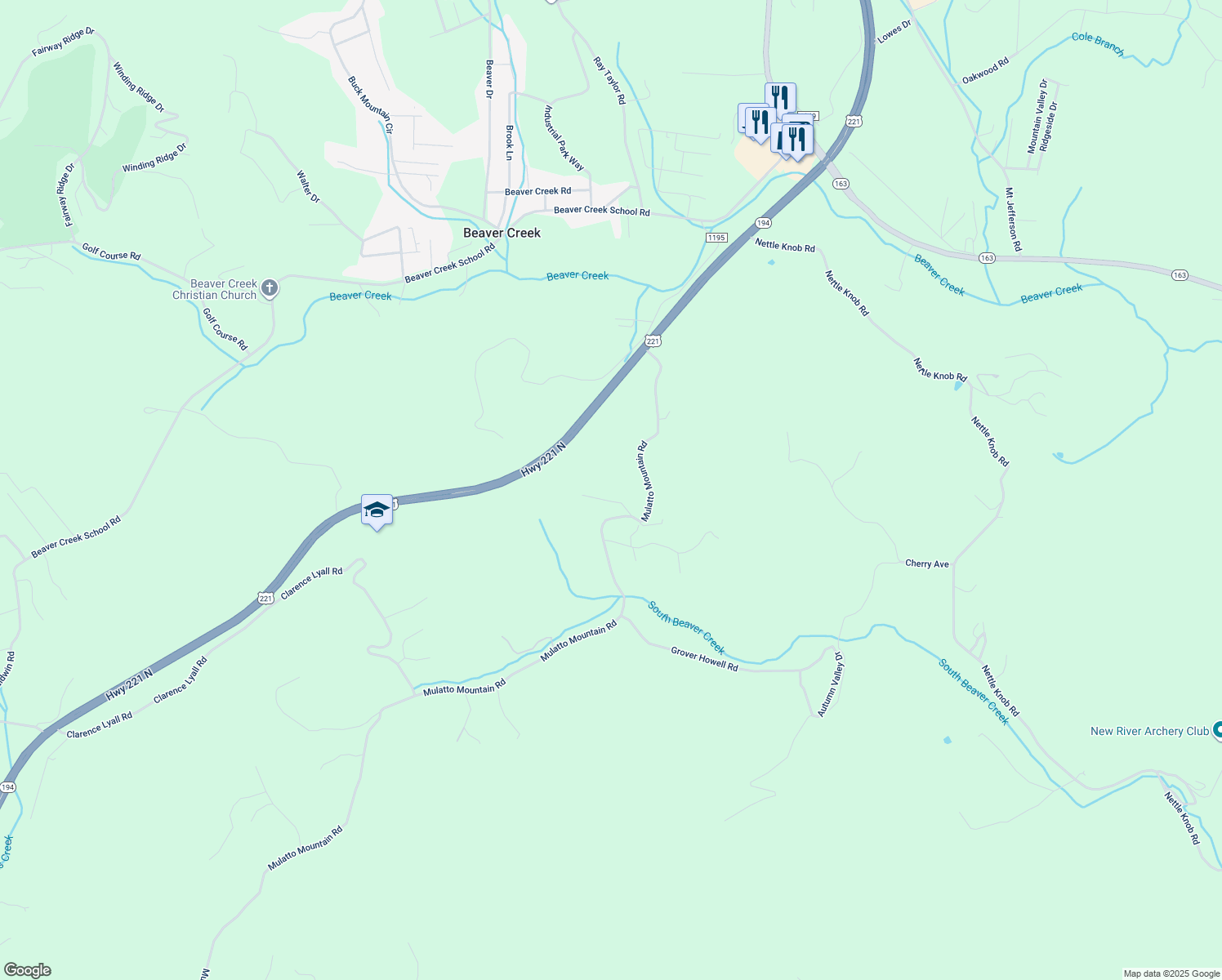 map of restaurants, bars, coffee shops, grocery stores, and more near 182 Jonas Ridge Drive in West Jefferson