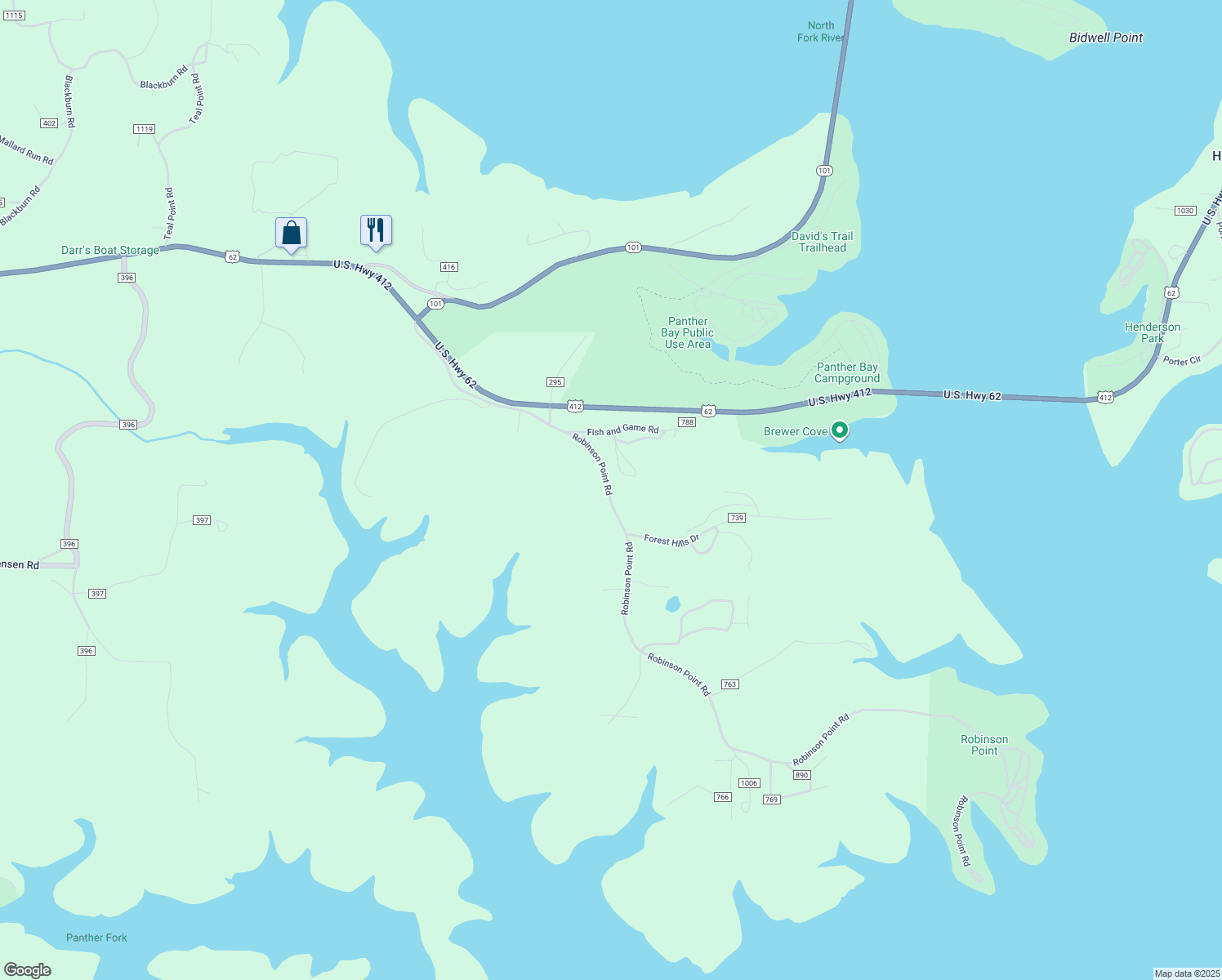 map of restaurants, bars, coffee shops, grocery stores, and more near 904 Robinson Point Road in Mountain Home