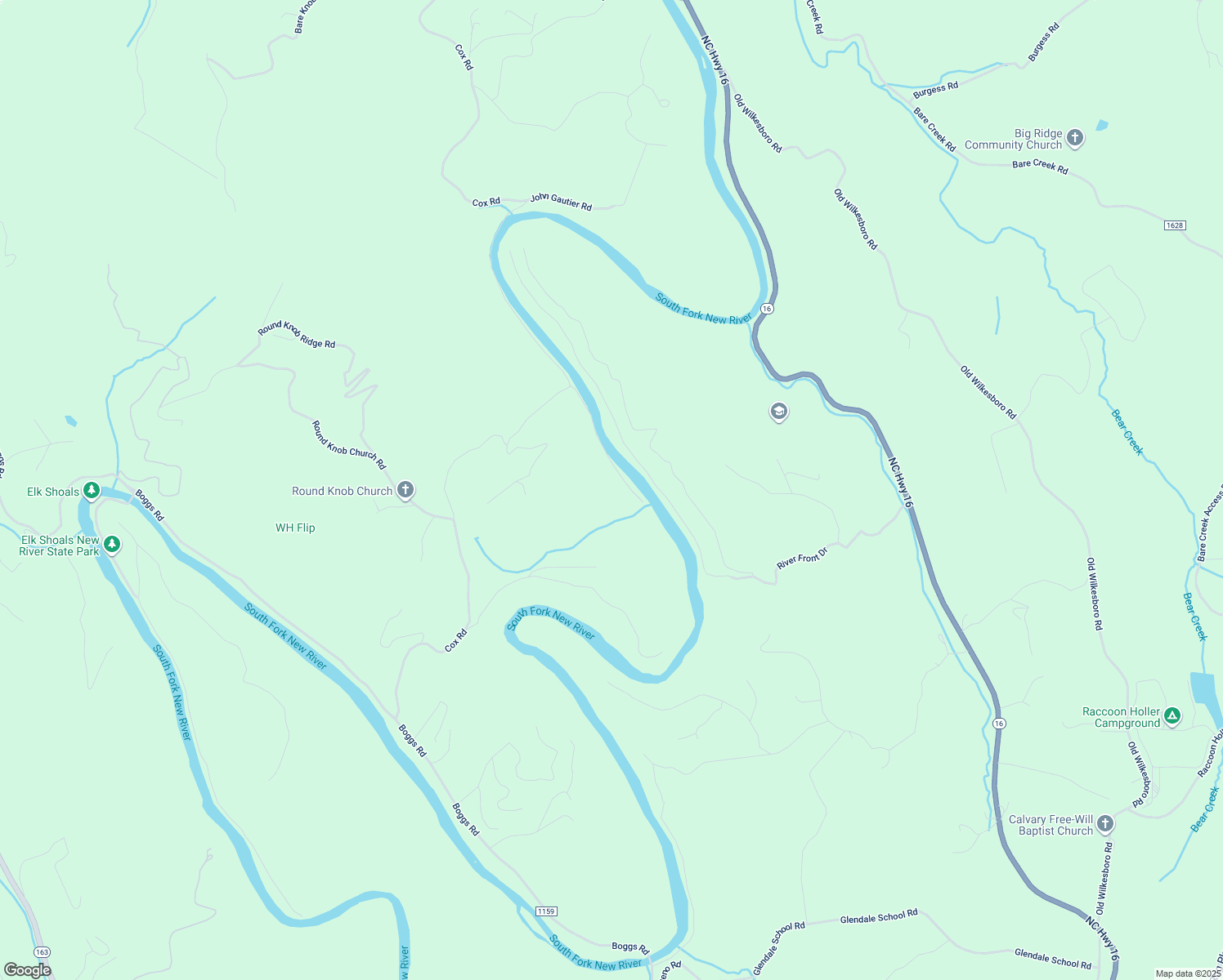 map of restaurants, bars, coffee shops, grocery stores, and more near 382 Rocky River Drive in West Jefferson