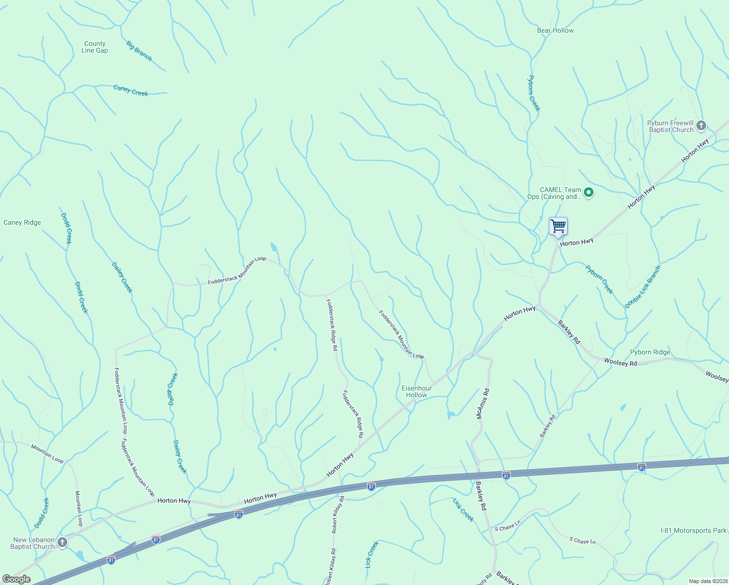 map of restaurants, bars, coffee shops, grocery stores, and more near 2420 Fodderstack Mountain Loop in Greeneville