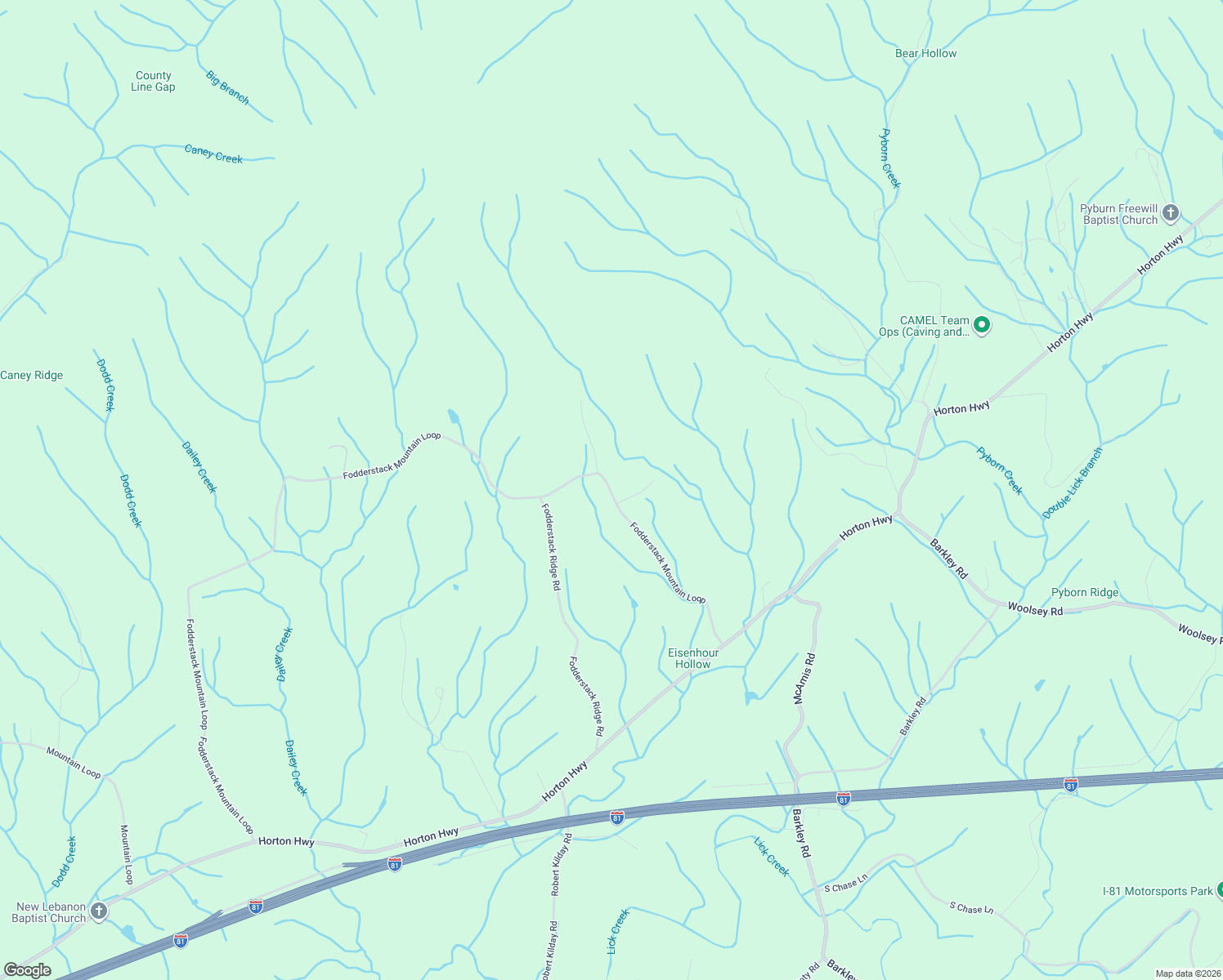 map of restaurants, bars, coffee shops, grocery stores, and more near 2420 Fodderstack Mountain Loop in Greeneville