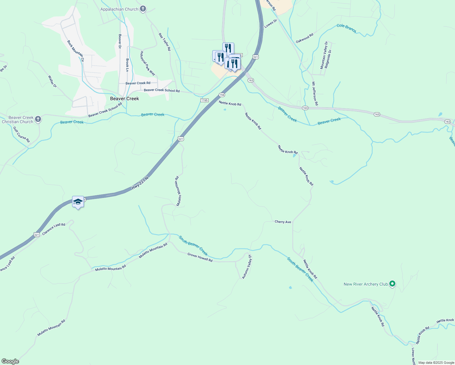 map of restaurants, bars, coffee shops, grocery stores, and more near 185 Spring Hill Trail in West Jefferson