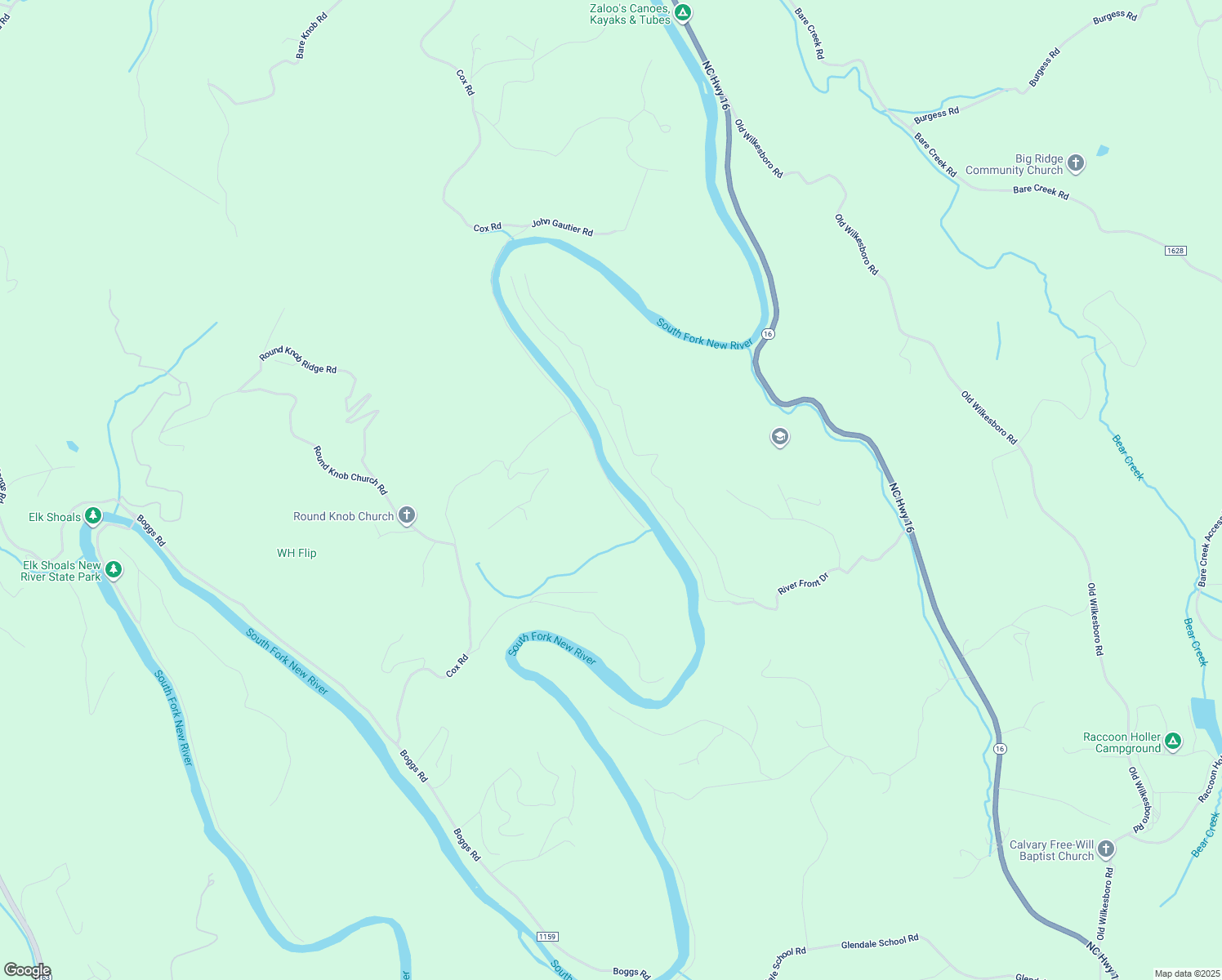 map of restaurants, bars, coffee shops, grocery stores, and more near 382 Rocky River Drive in West Jefferson