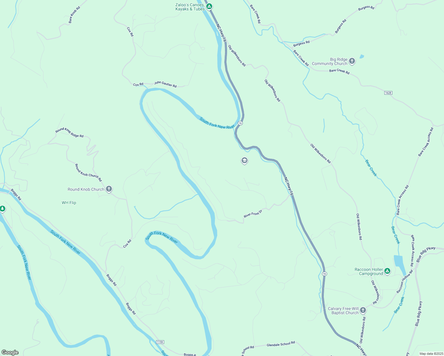 map of restaurants, bars, coffee shops, grocery stores, and more near Claude Mash Road in Ashe County